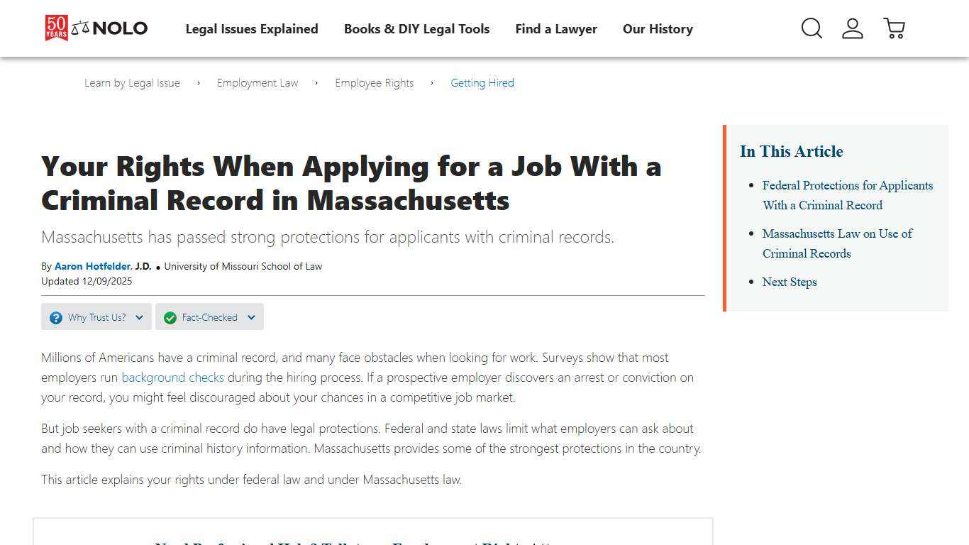 Massachusetts Law on Employer Use of Conviction Records