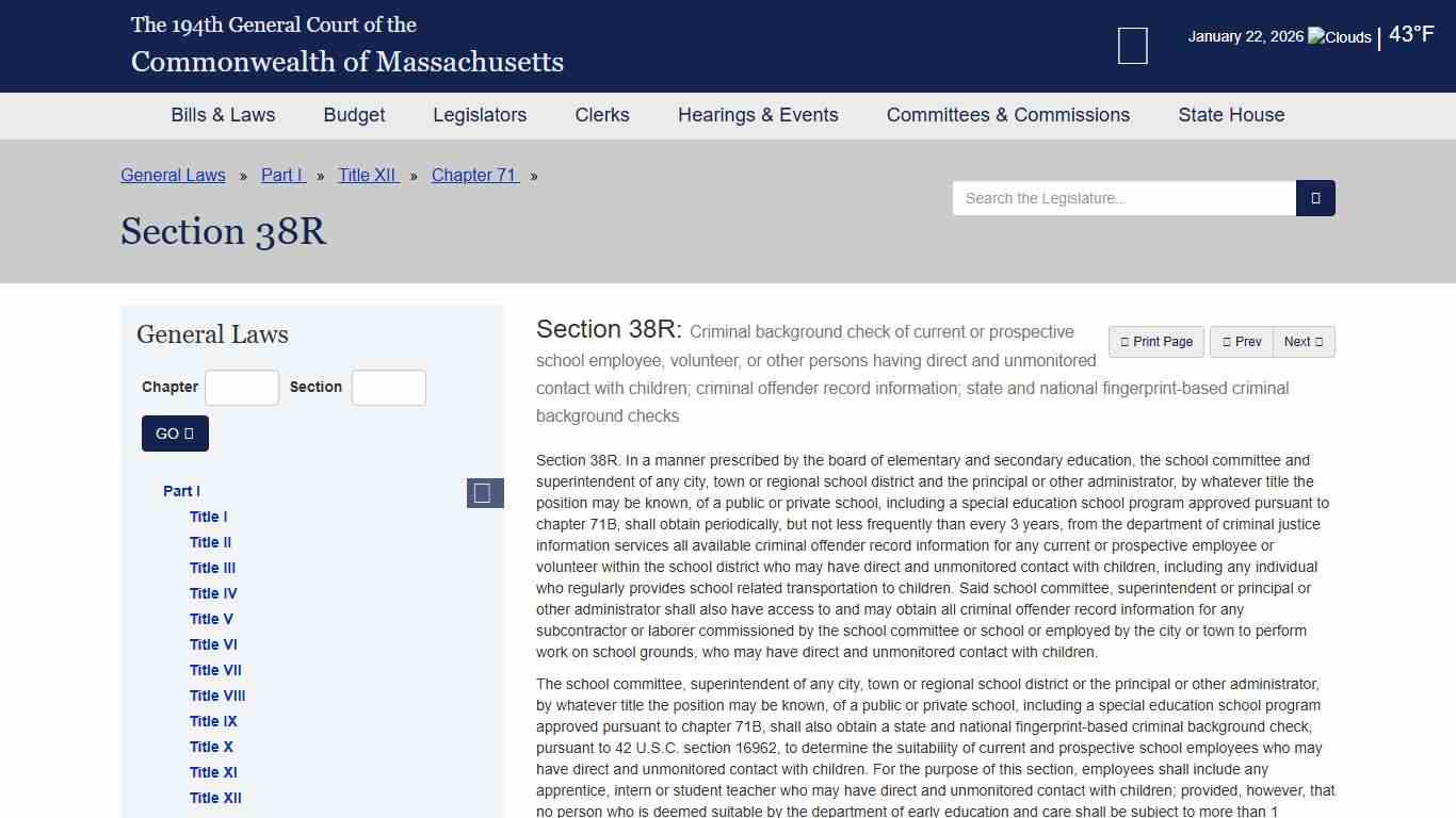 General Law - Part I, Title XII, Chapter 71, Section 38R