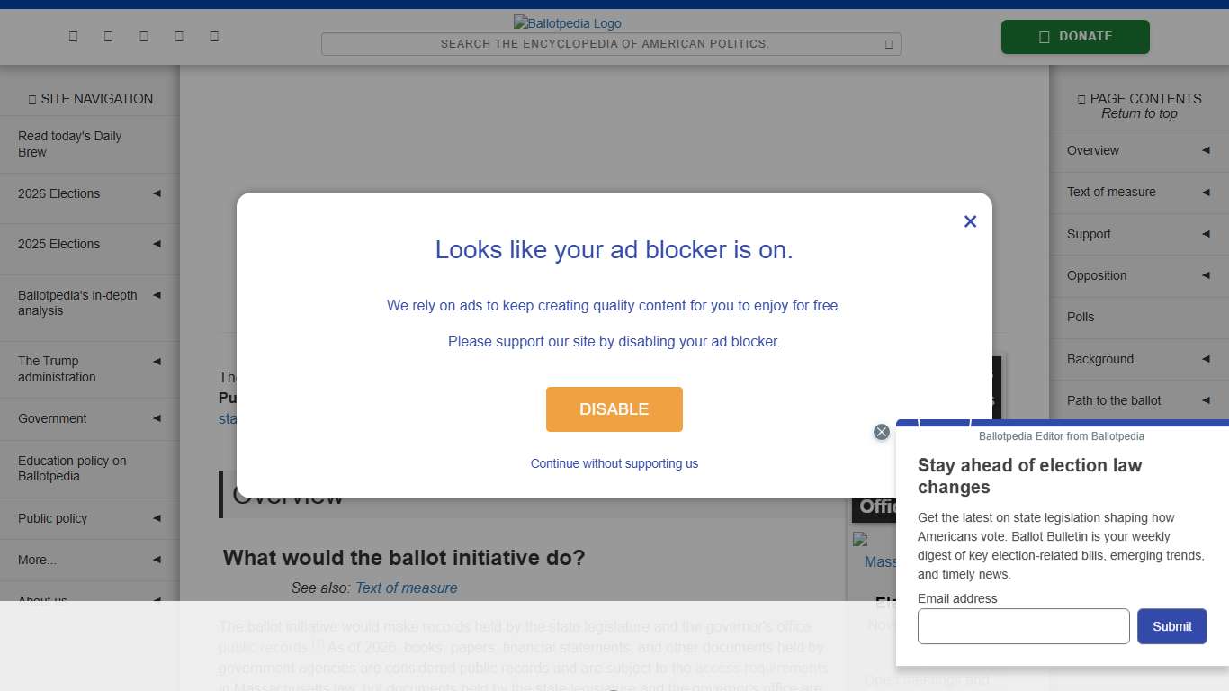 Massachusetts Public Records Requirements for Legislature and Governor’s Office Initiative (2026) - Ballotpedia