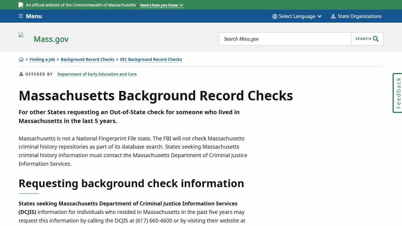 Massachusetts Background Record Checks Mass.gov